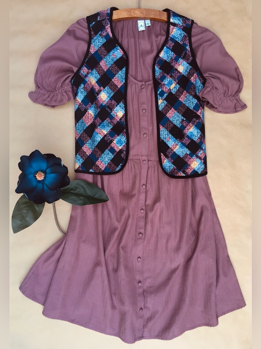 ❉ Button Front Peasant Dress in Purple Size Small Medium